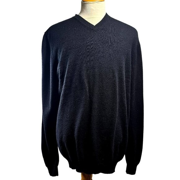 Y2K Joseph Abboud Black V Neck Sweater Mens XLT Extra Fine Merino Wool Pullover - Picture 4 of 5